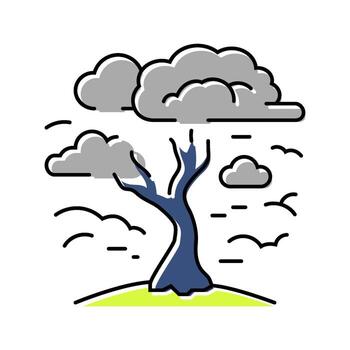dead withered tree under polluted sky color icon part vector