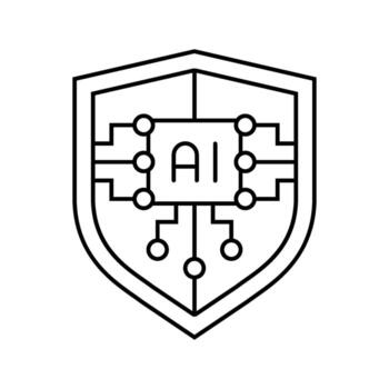 seguridad proteger con ai profundo aprendizaje línea icono unidad vector