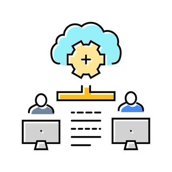colaboración nube informática color icono articulo vector