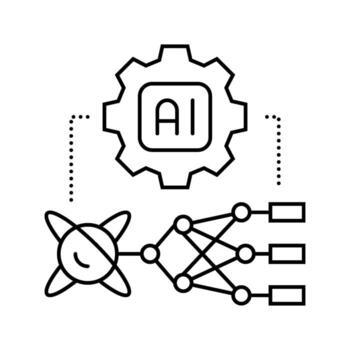 ai and computing merge quantum computer line icon emblem vector