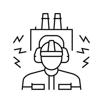 worker using ear protection noisy factory line icon module vector