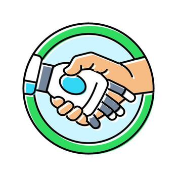 humano y robot apretón de manos ai integración color icono objeto vector