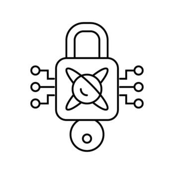 cifrado bloquear cuántico computadora línea icono firmar vector