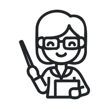 Joyful teacher with pointer and clipboard in classroom vector
