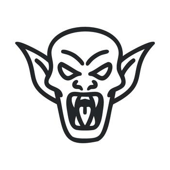 Horror icon featuring vampire face with sharp fangs and pointed ears vector