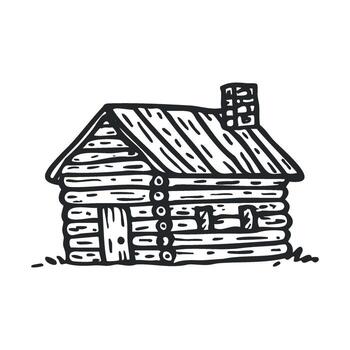 Rustic cabin sketch with chimney and wooden textures for design use vector