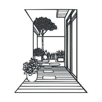 Tranquil garden pathway design for relaxation and meditation spaces vector