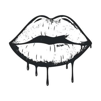 Artistic expression of dripping lips in monochrome style vector
