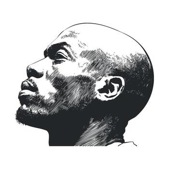 Profile view of a man in contemplation with detailed line work vector
