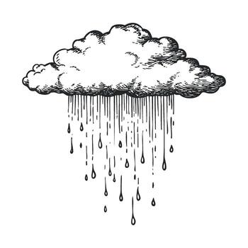 Rain cloud with droplets falling from the sky for concepts of weather vector