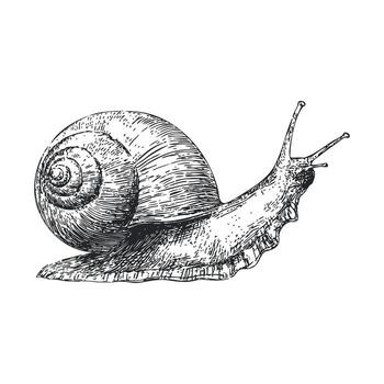 Detailed sketch of a snail in a natural pose vector