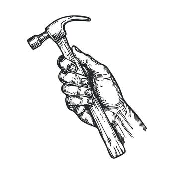 mano participación un martillo para construcción Tareas y bricolaje proyectos vector
