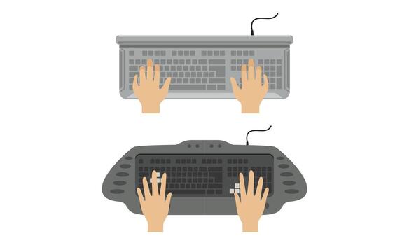 Top View of Male Hands Typing on Computer Keyboard Set Illustration vector