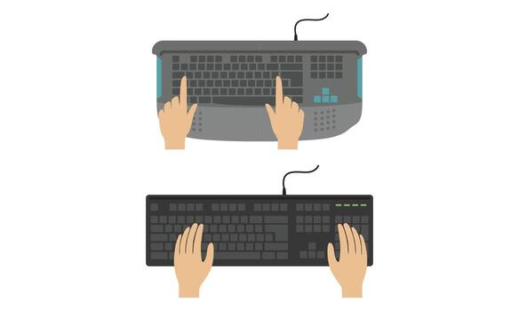 Top View of Male Hands on Computer Keyboard Set Illustration vector