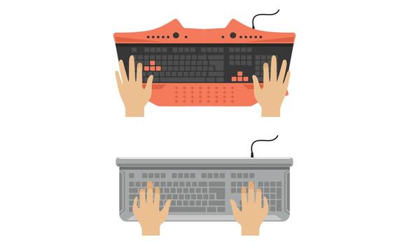 Computer Keyboard and Typing Hands of User Set Illustration vector
