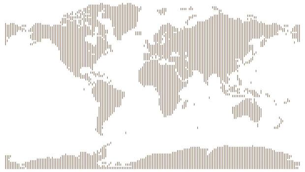 Vertical line shape world map with clear outlines of each continent. Vertical line shape halftone pattern world map for modern geographic design projects vector