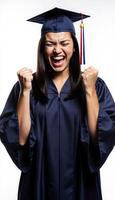 graduado celebra académico logro triunfantemente foto
