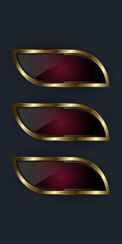 groups of three Luxury shiny red button design for web UI and Digital Icon with Smooth rounded edges in lustrous gold border, illustration vector