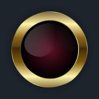 A premium Luxury circle metalic shiny red button and symbol design for web UI, a Digital circle Icon with Smooth rounded edges in lustrous gold border, illustration vector