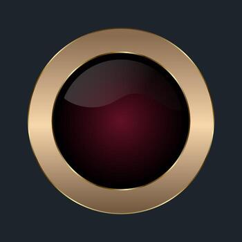 The glossy Circle reflects light with a sleek red button, with enhancing gold circle Surrounded by a polished golden-bronze frame banner illustration vector