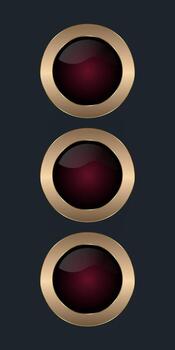 Collection of glossy Circle reflects light sleek red button, Three gold circles Surrounded by a polished golden-bronze frame banner illustration vector
