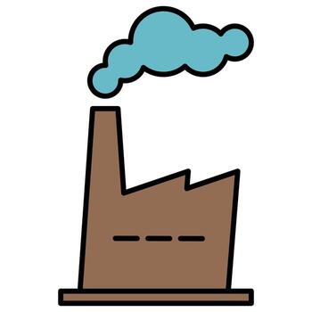 An illustration of a factory with smoke billowing from its smokestack, symbolizing industrial activity and its impact on the environment. The factory building is depicted with a simplified design vector