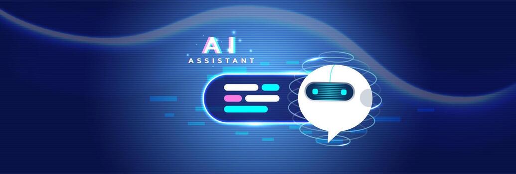 Futuristic AI Chatbot Assistant with Speech Bubble on Digital Background vector