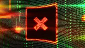 el digital monitor muestra un cruzar botón imagen formado por computadora código video