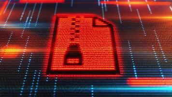 lysande komprimerad arkiv fil ikon i krypterad data ström video