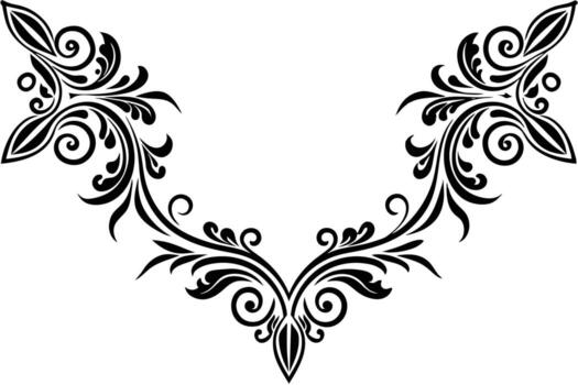 elegante negro y blanco floral diseño intrincado remolinos y chinos crear un en forma de v florido modelo para decorativo proyectos vector