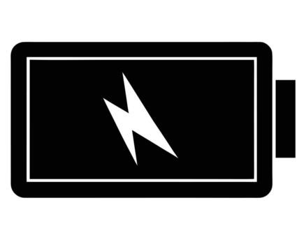Powerful Black and White Battery Icon Charging Symbol, Energy Indicator, Digital Power Source, Simple Graphic Design, Minimalist Style, White Background vector