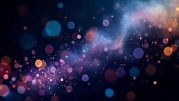 dynamisk kosmisk partikel strömma med färgrik bokeh lampor och gnistrande damm effekt video