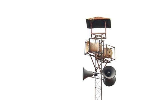 Cutout of Vintage Loudspeakers Mounted on Tall Pole photo
