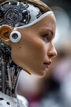 A close up of a robot with a head and body photo