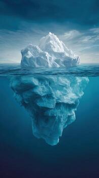 Iceberg floating in the ocean with a dark sky photo