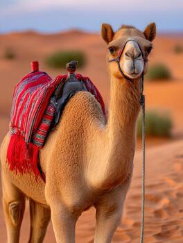 Dromedary camel in the arabian desert photo