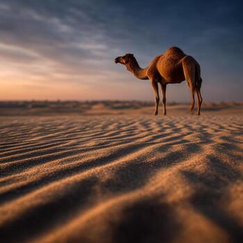 Camel standing in Sahara desert photo