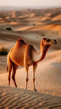 Dromedary camel standing in Arabian desert photo