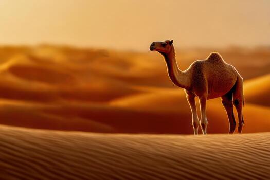 Camel stands tall in Arabian Desert photo