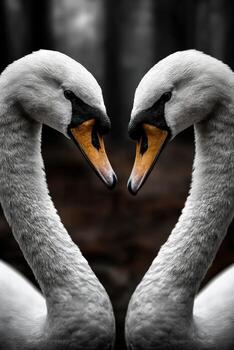 Mute swans forming heart shape photo