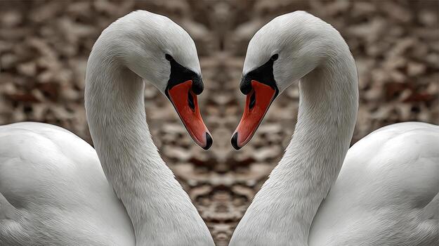 Two swans create a heart shape photo