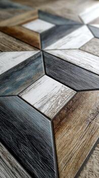 Geometric pattern of tile with wood grain photo