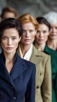 Women in coats standing in a row photo