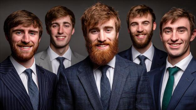 Five men smiling in suits photo