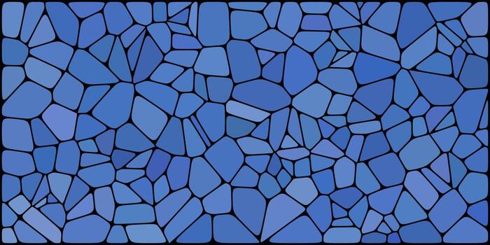 Abstract mosaic of irregular blue polygons with black outlines, forming a stained glass-style geometric pattern. vector