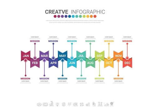 Infographics element design for all month for workflow, process diagram, flow chart. vector
