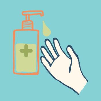 mano desinfectante en bomba envase sencillo minimalista diseño ilustración vector