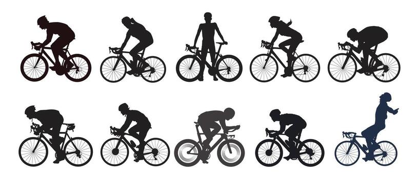 Action Cyclists Silhouettes Collections in Motion Illustration design for Elements Design. vector