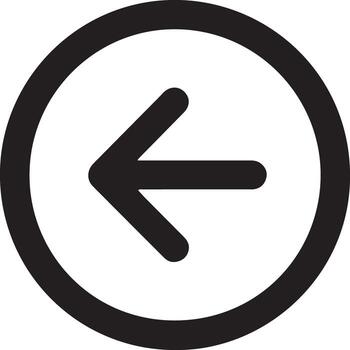 negrita negro izquierda flecha en circulo simple, minimalista espalda botón icono para sitio web o aplicación diseño vector