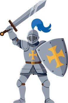 Medieval Knight in Armor with Sword and Shield Illustration Design vector
